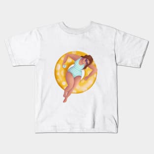 Girl In Swimming Pool Illustration, polka dot floaty Kids T-Shirt